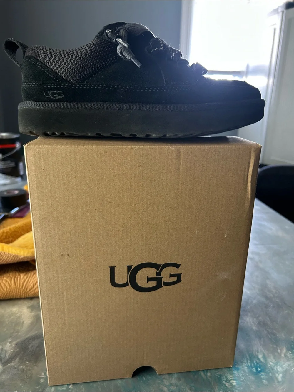 UGG Kids Black Suede Lace-Up Sneaker with Reflective Laces
